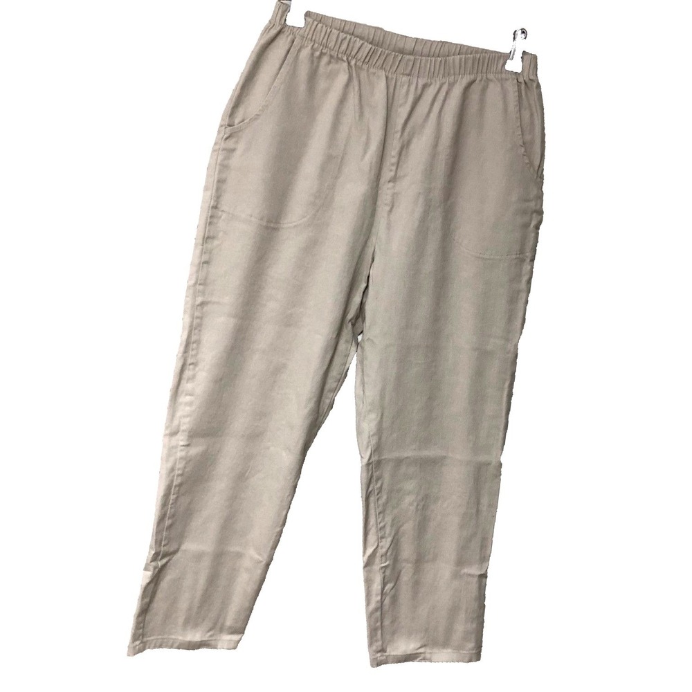 Denim & Co D&CO Beige How Timeless Pants‎ Women's PM Pockets Relaxed Fit Casual